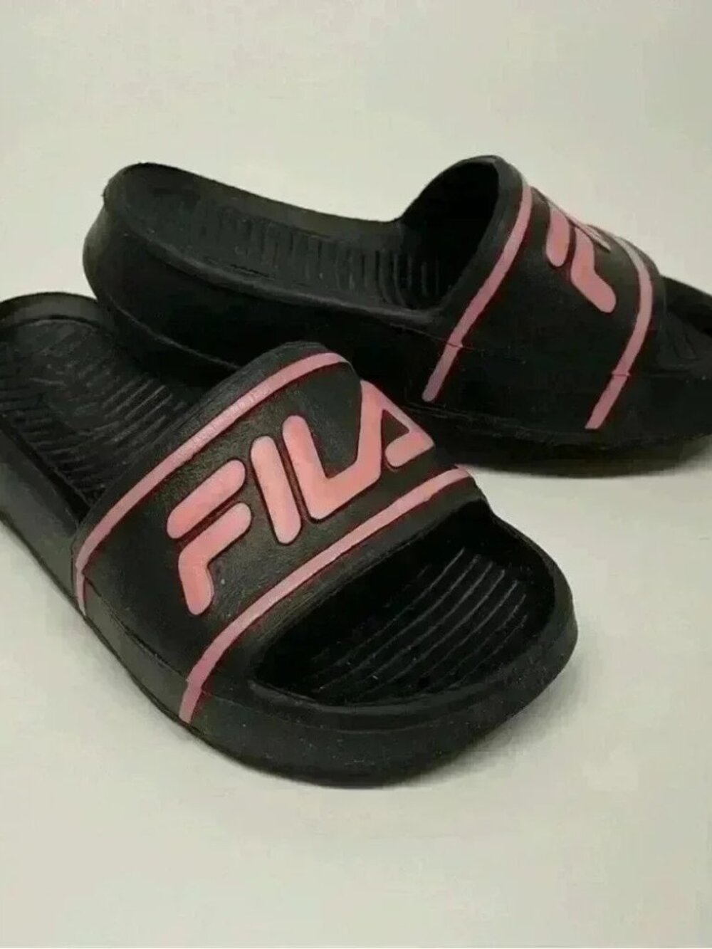 Fila Slide Sandals Black Pink Logo Slip On Flip Flops